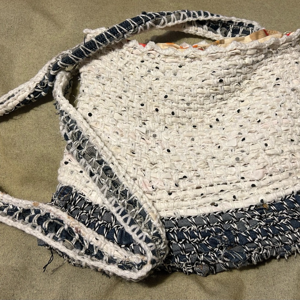 Elegant White and Blue Crochet Shoulder Bag